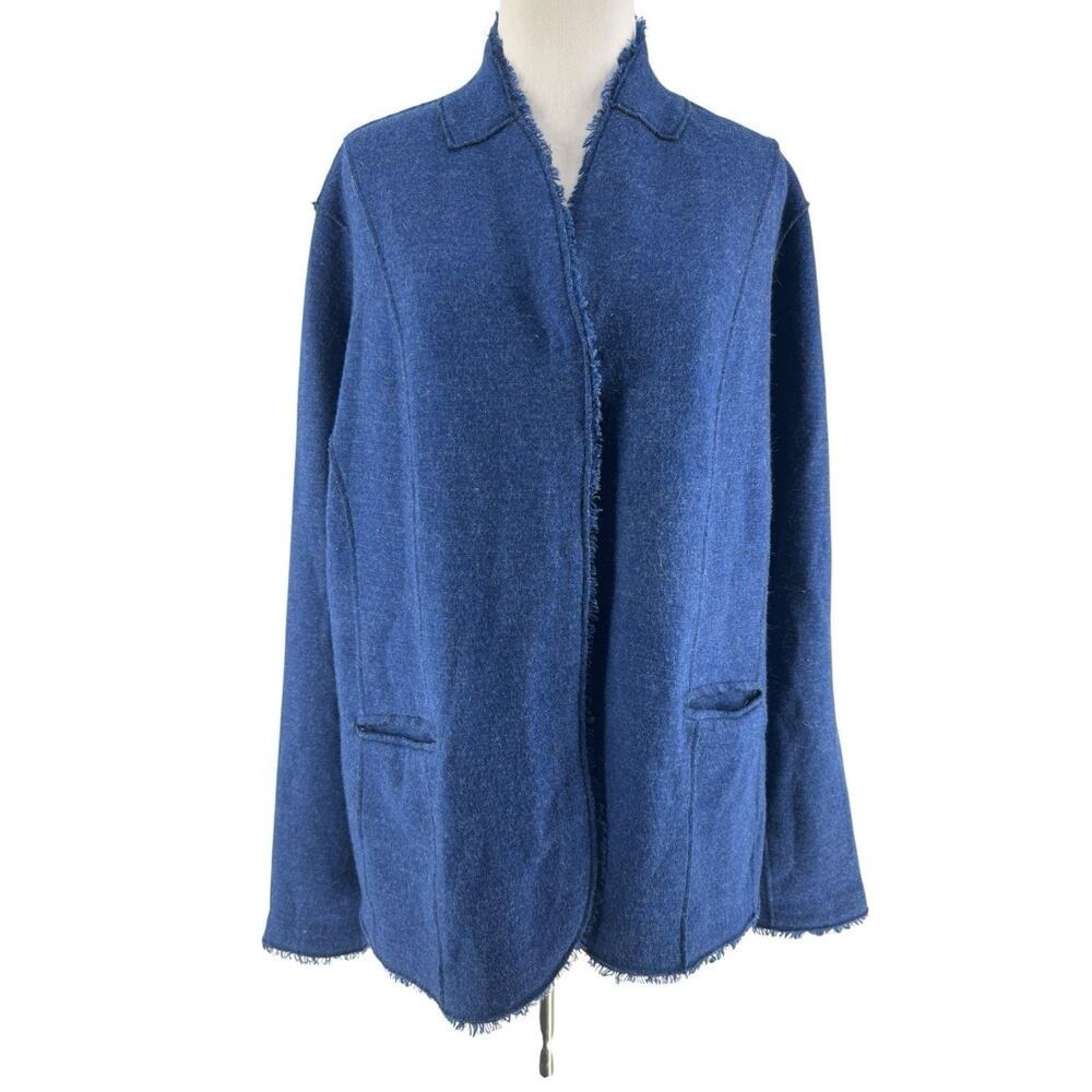 Eileen Fisher Women's Blue Felted Merino Wool Double Knit Jacket Size 1X